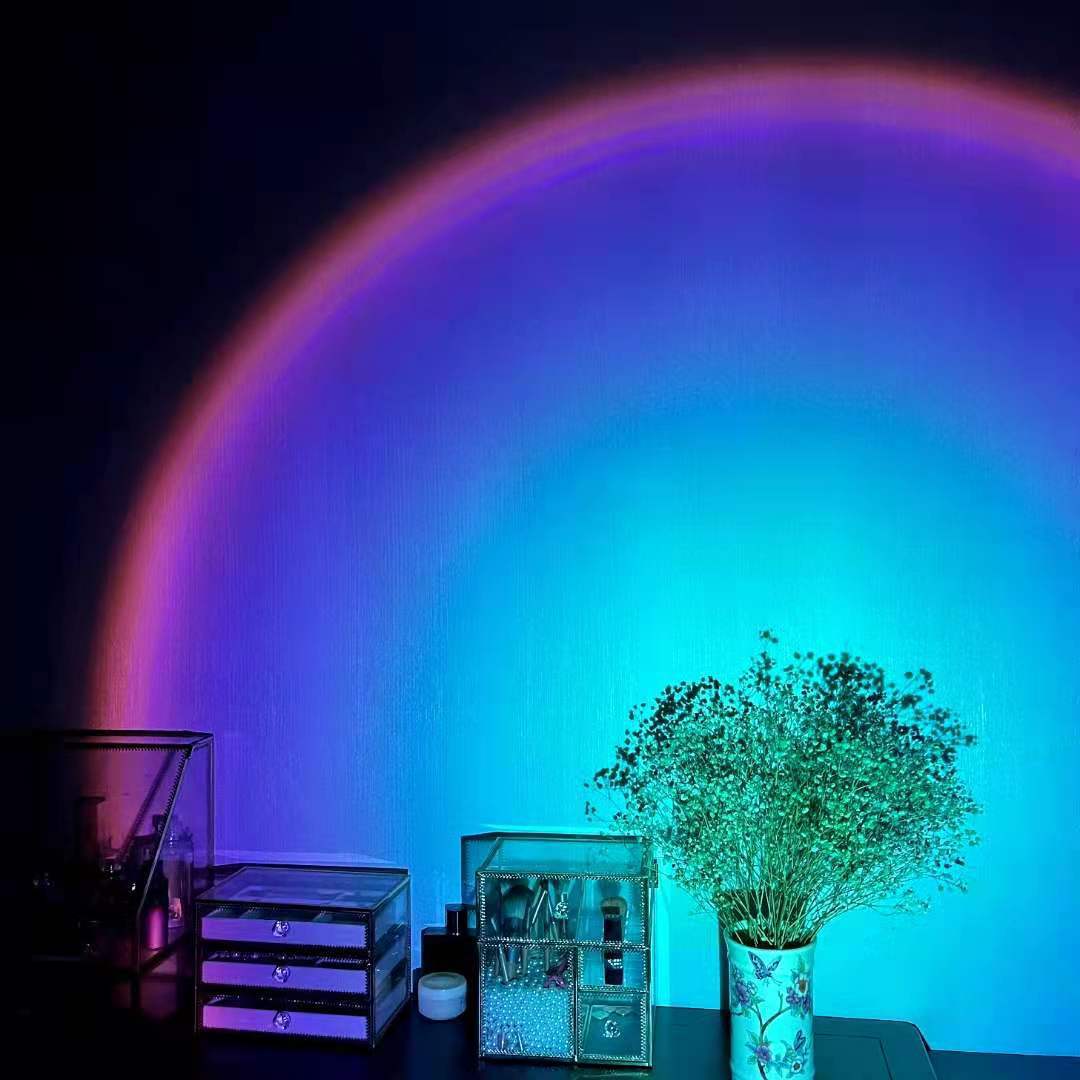 Rechargeable Rainbow Sunset Projection Lamp Atmosphere LED Night Light for Bedroom Home Decor