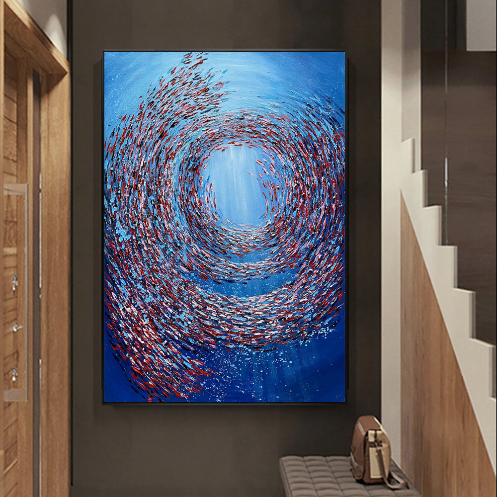 Abstract Fish Vortex Oil Painting Thick Textured Knife Canvas Wall Art Handmade Home Decoration