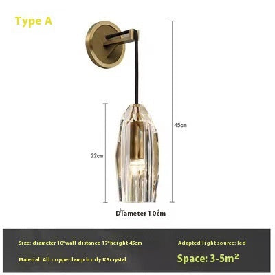 Luxury Copper Crystal Wall Lamp – Modern Wall Light for Living Room, Bedroom & Aisle