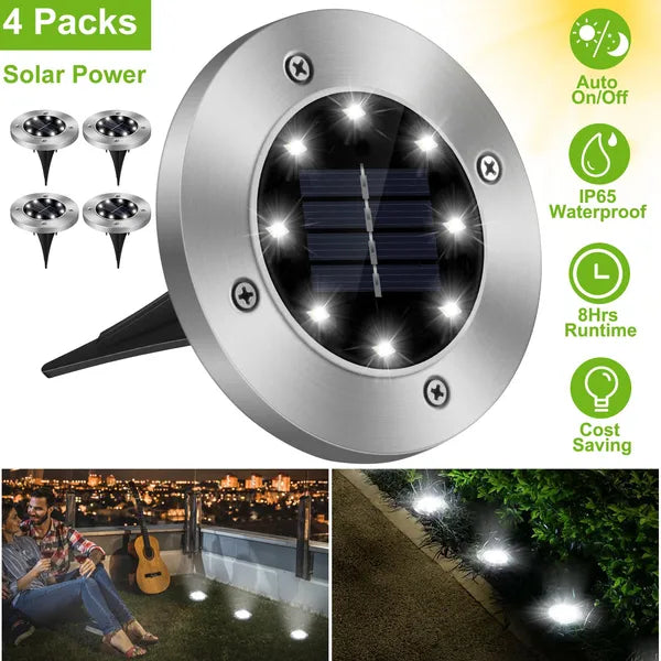 4Pcs Solar Ground Lights – IP65 Waterproof In-Ground Pathway & Garden Deck Decorative Lamps