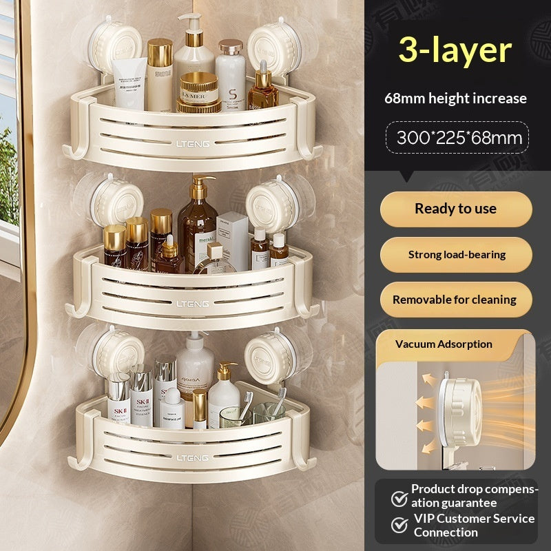 Suction Cup Triangle Bathroom Basket – Wall-Mounted No-Drill Storage Rack for Home Use