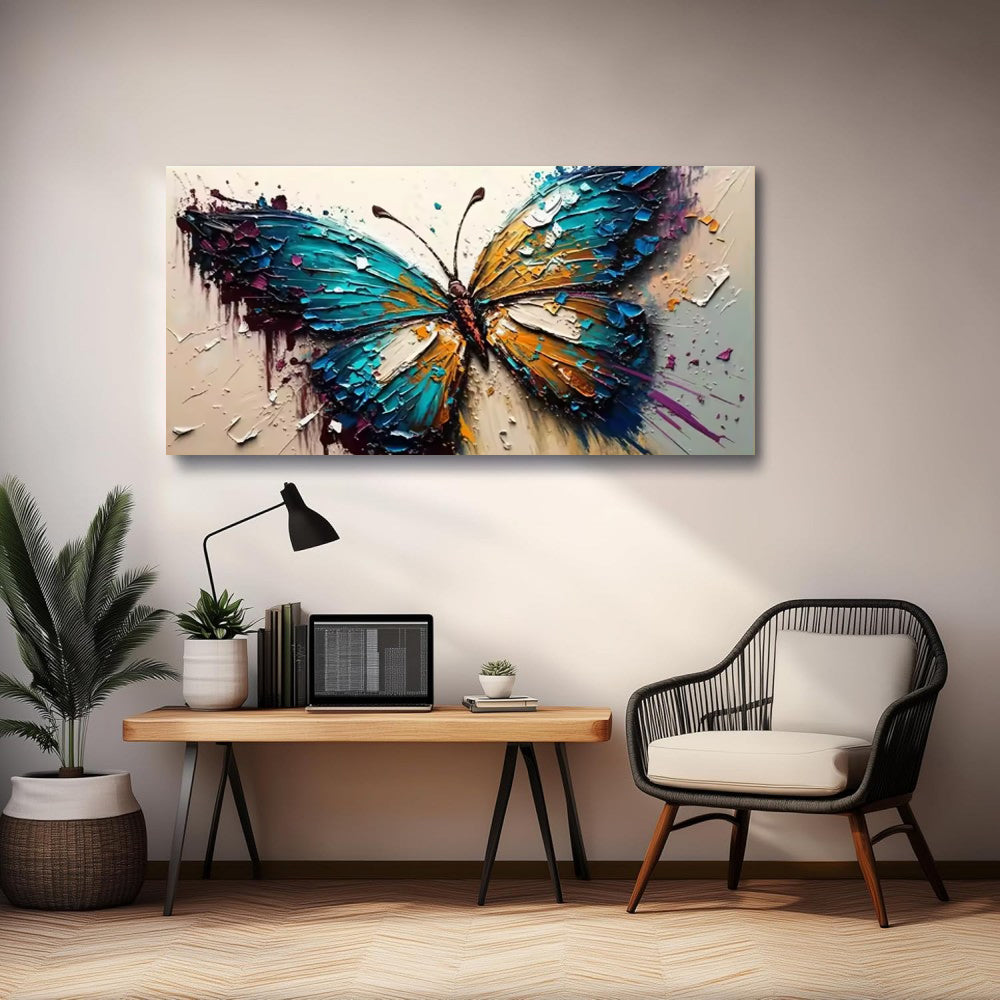 Handmade Butterfly Oil Painting on Canvas Abstract Animal Texture Wall Art for Living Room Home Decor Frameless Unstretched