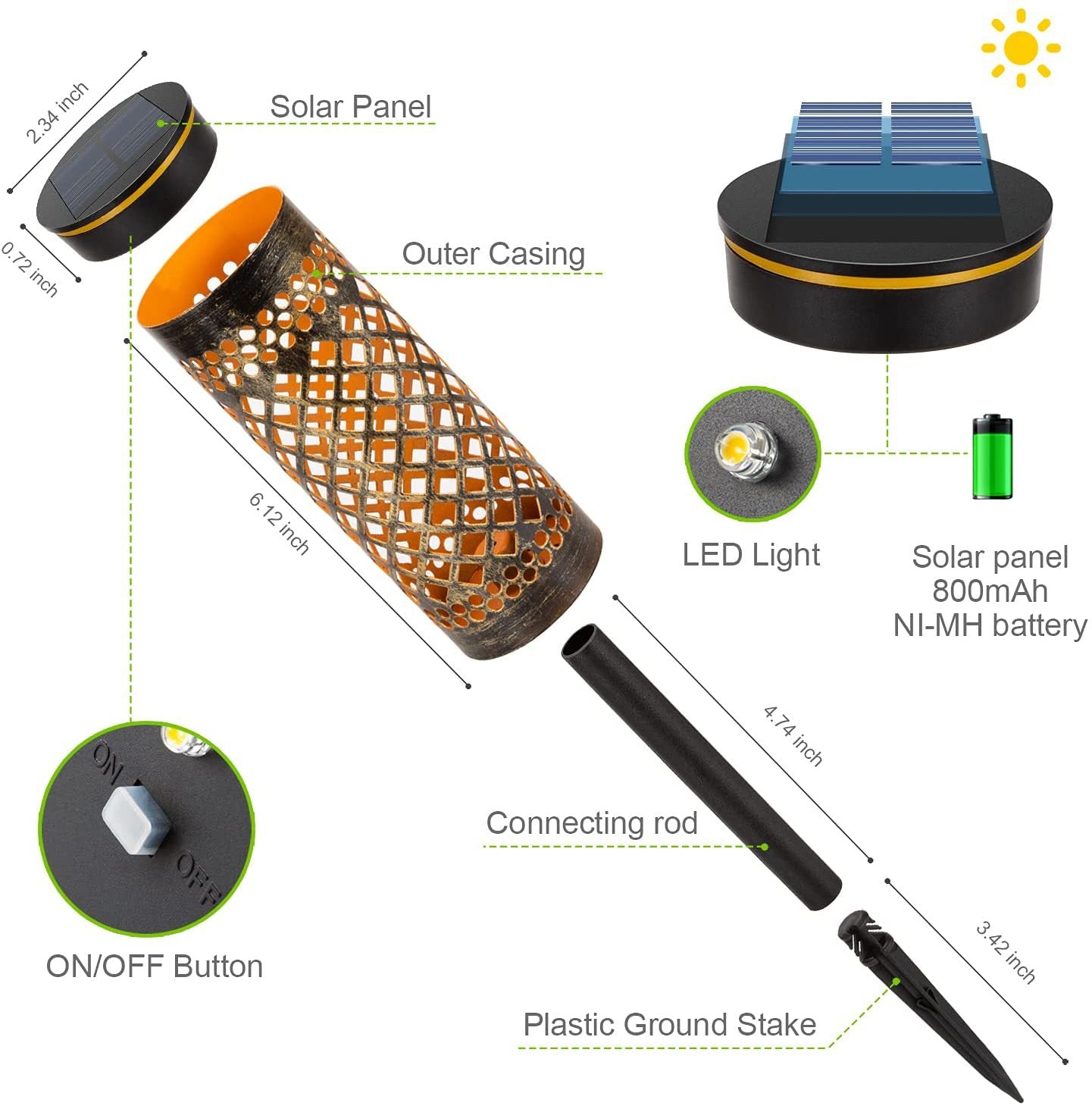 Solar Powered Metal Lawn Lamp Courtyard Decorative Waterproof Garden Outdoor Pathway Light