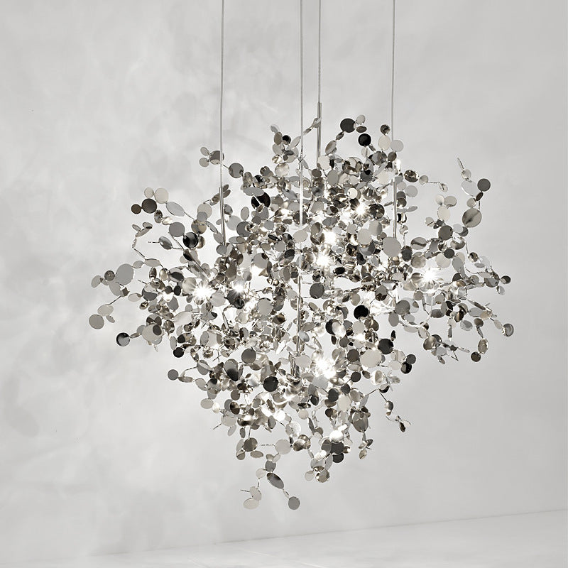 Nordic Tree Leaf Stainless Steel Chandelier – Minimalist Living Room & Bar Light