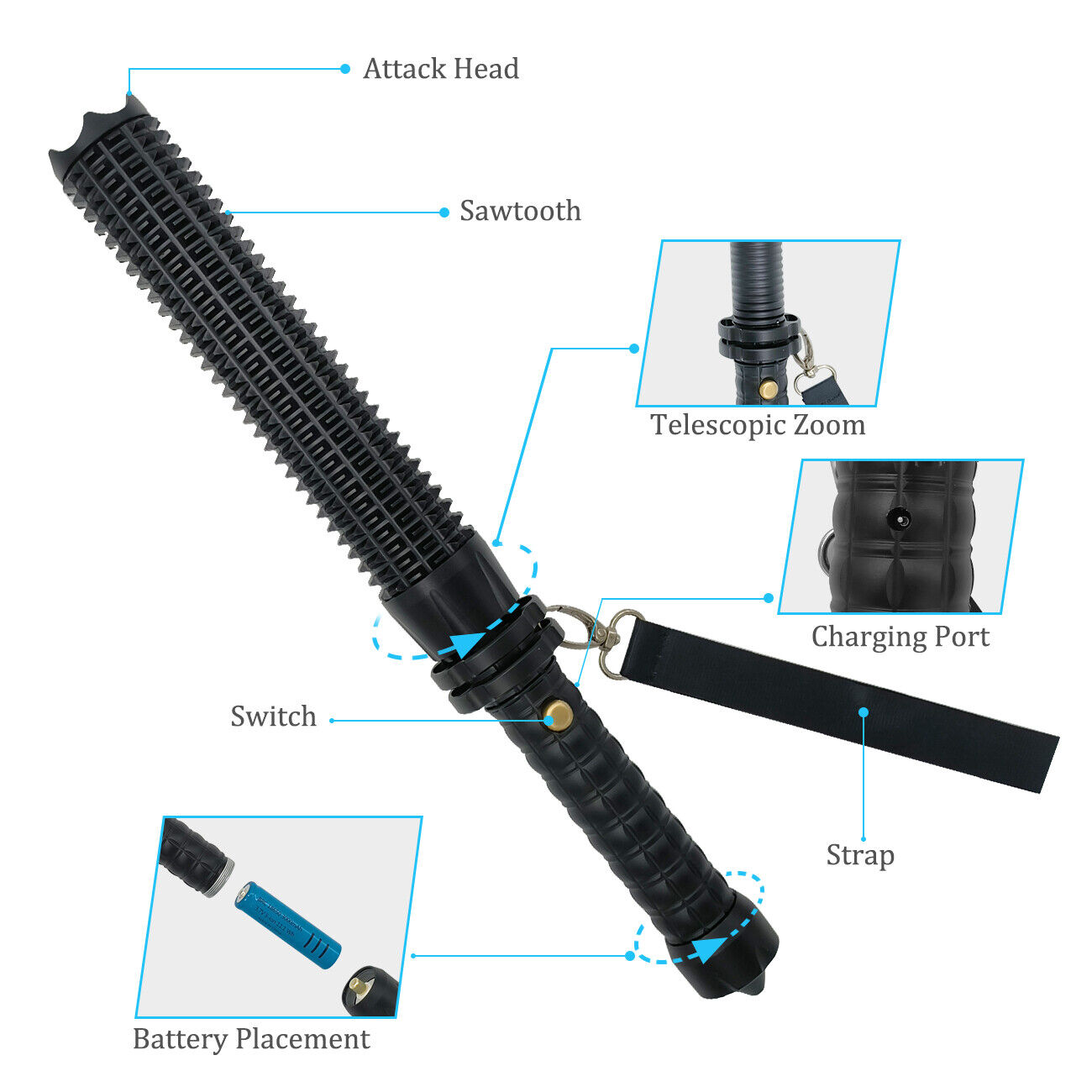 Super Bright LED Flashlight 3 Mode Zoom Tactical Torch for Camping Security and Outdoor Emergency Use