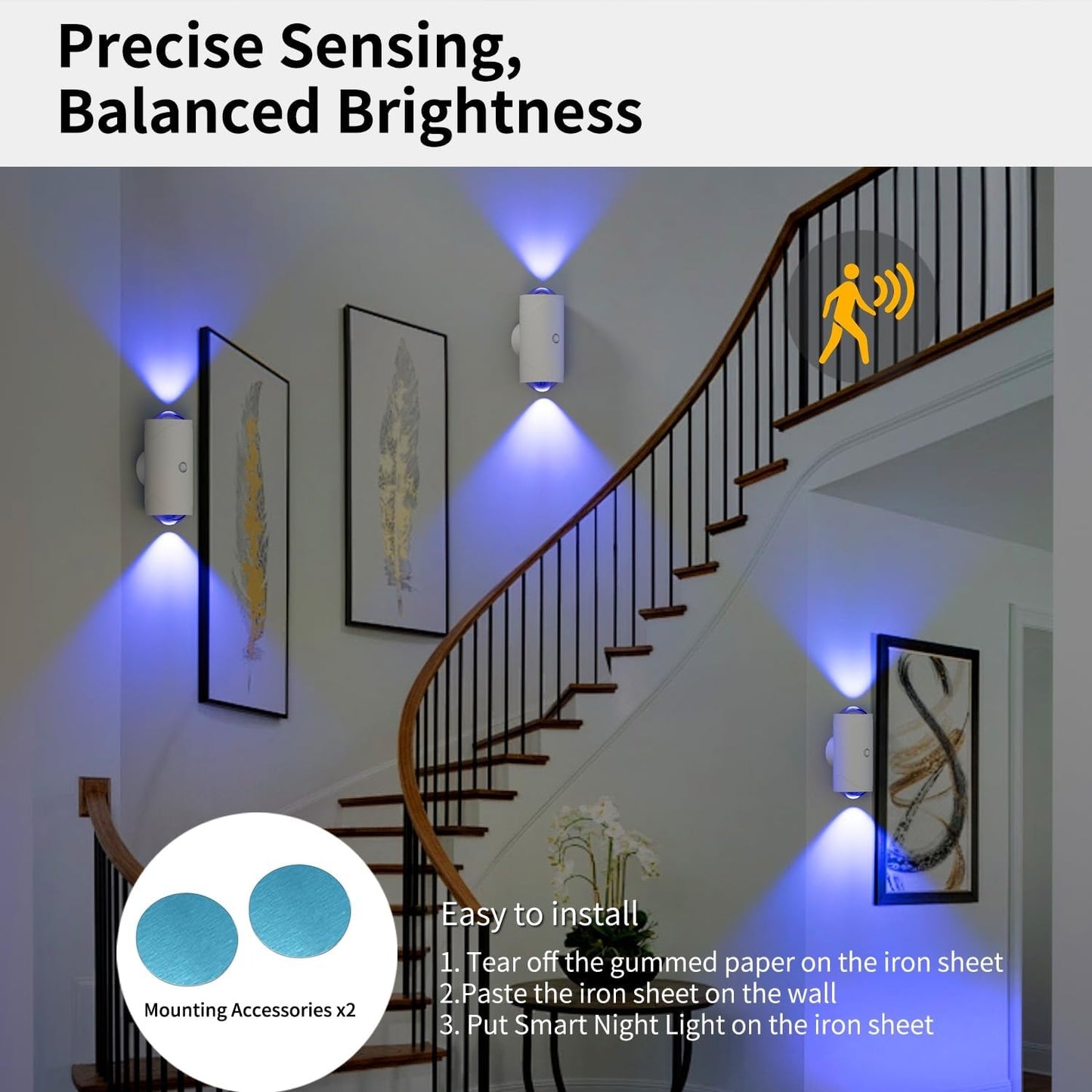 4PCS Color-Sensing Motion Night Lights Magnetic Cabinet Wall Lights with 3 Modes Decorative LED Lighting
