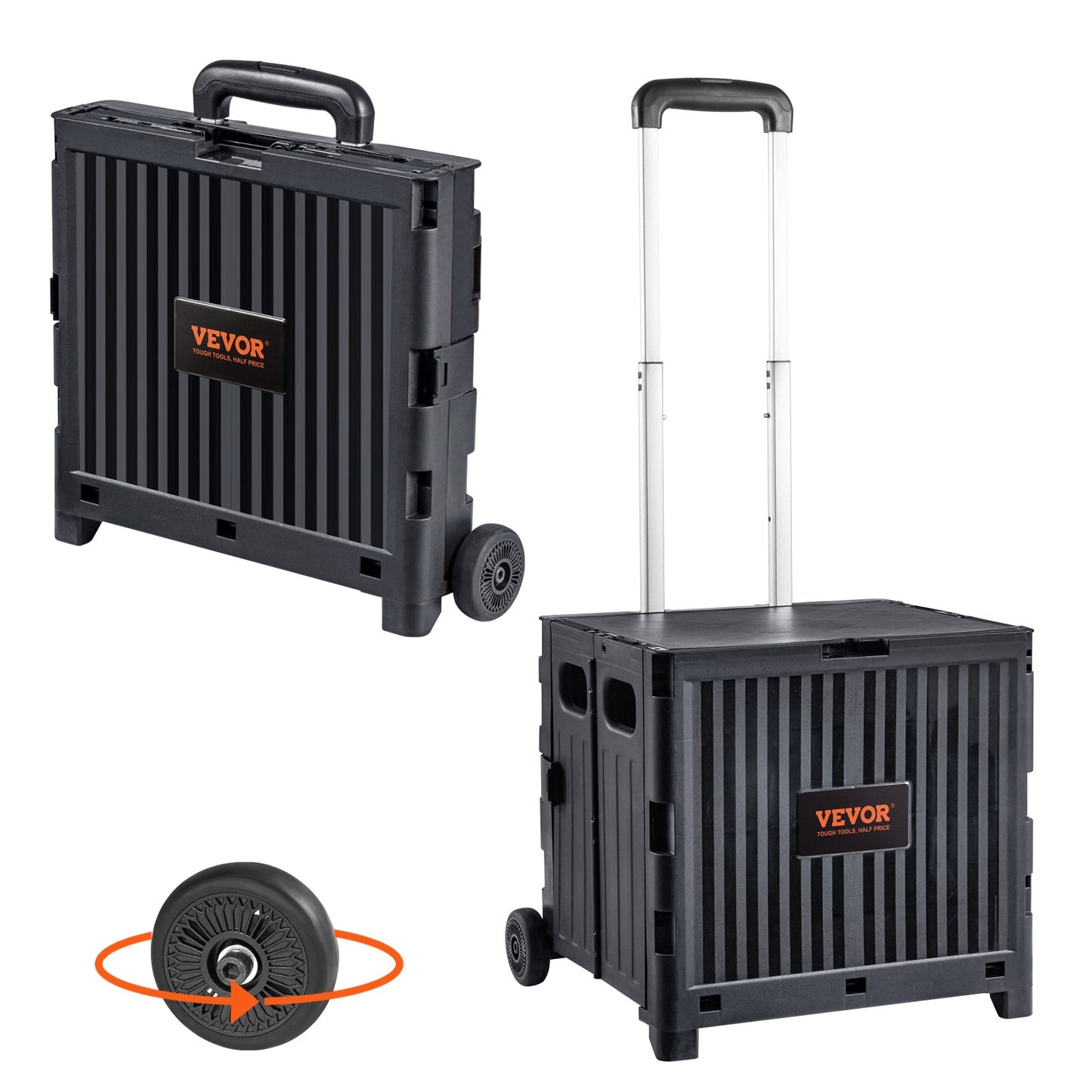 Foldable Utility Cart 80Lbs Load Portable Rolling Crate Heavy Duty Handcart with Telescoping Handle & Wheels