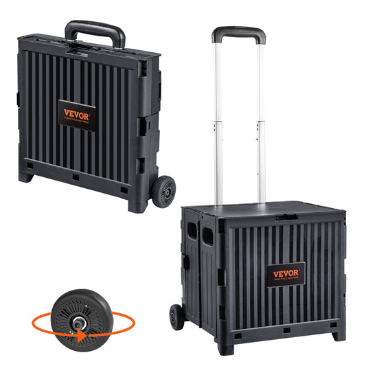 Foldable Utility Cart 80Lbs Load Portable Rolling Crate Heavy Duty Handcart with Telescoping Handle & Wheels