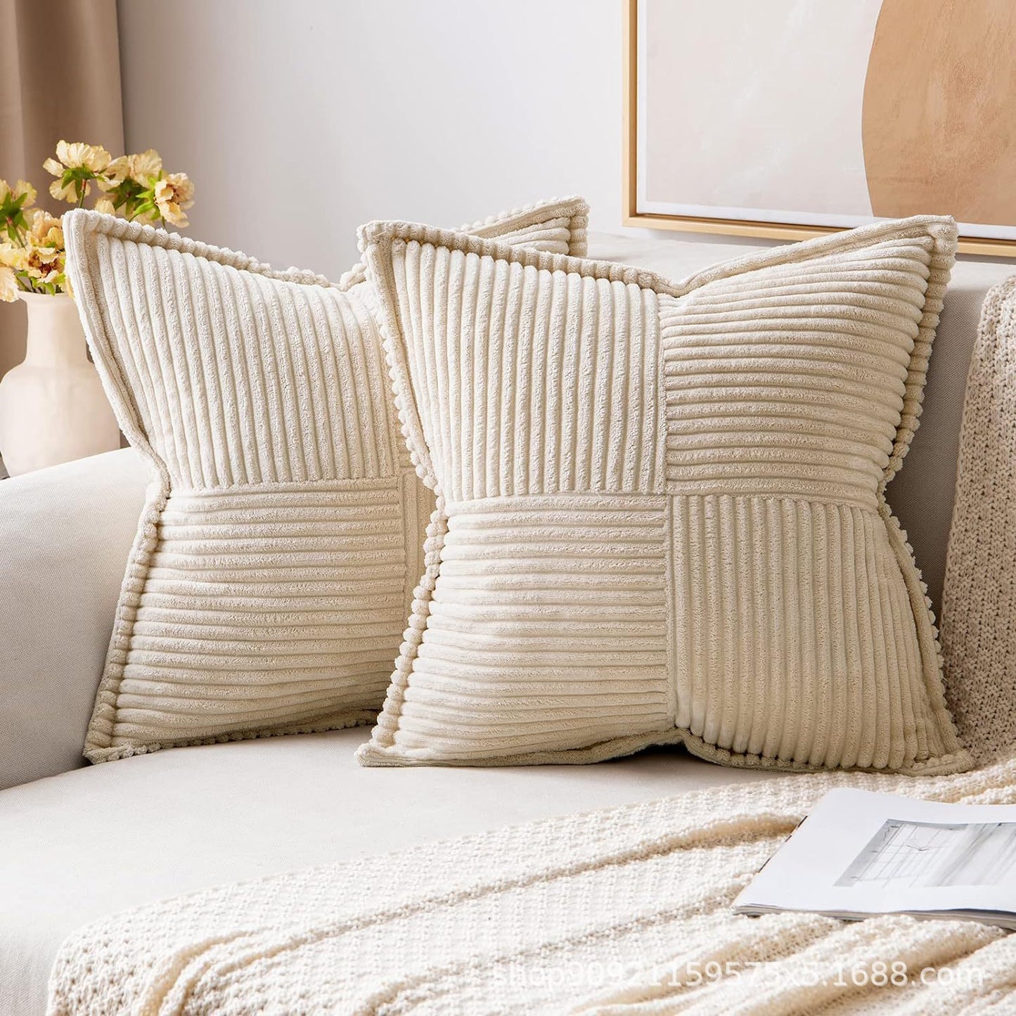 Corduroy Pillow Covers Super Soft Boho Striped Decorative Throw Pillow Cases for Sofa Couch Living Room Christmas Home Decor