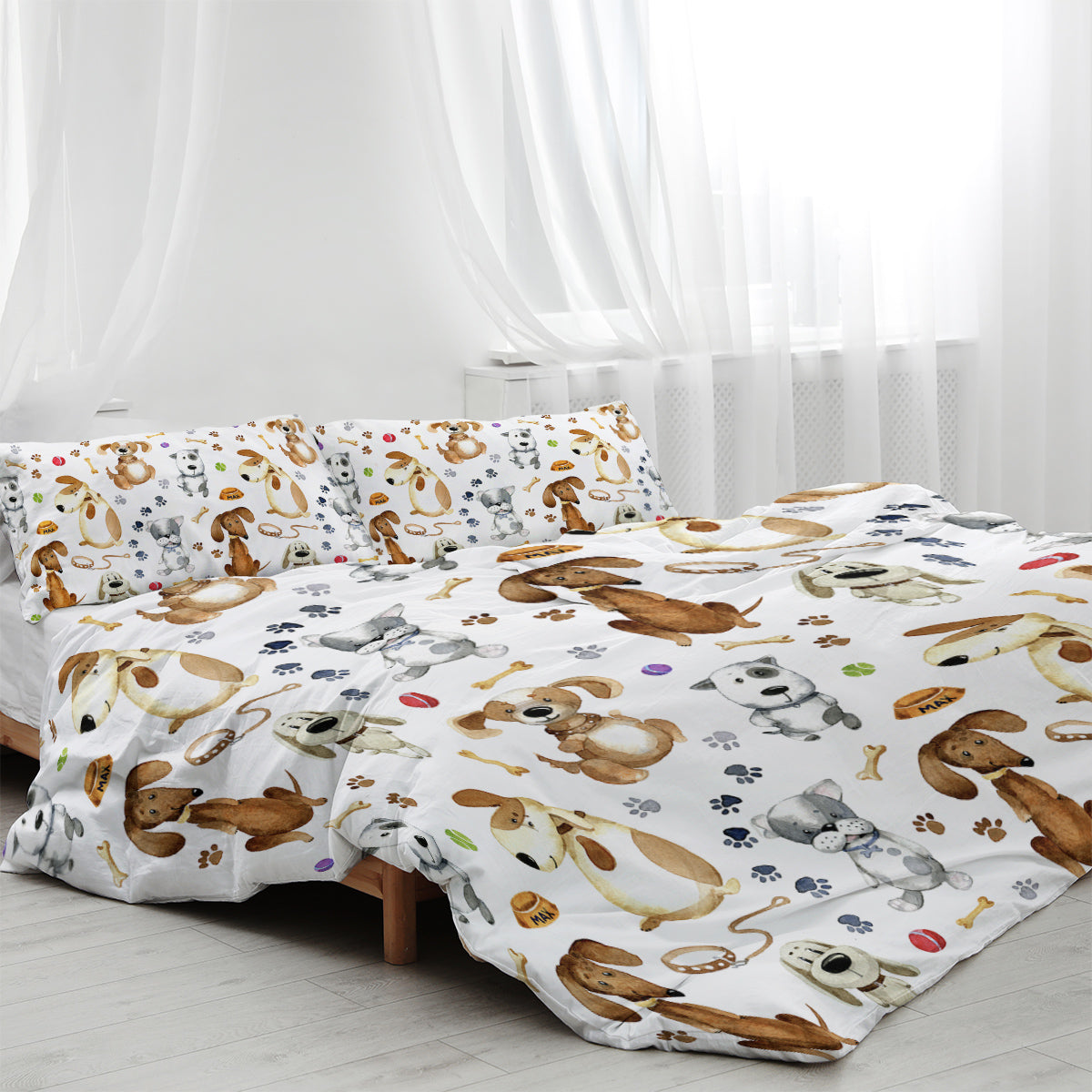Kids Duvet Cover Set Cartoon Dogs Paws Pattern 3-Piece Bedding Set Cute Puppy Animal Bed Set
