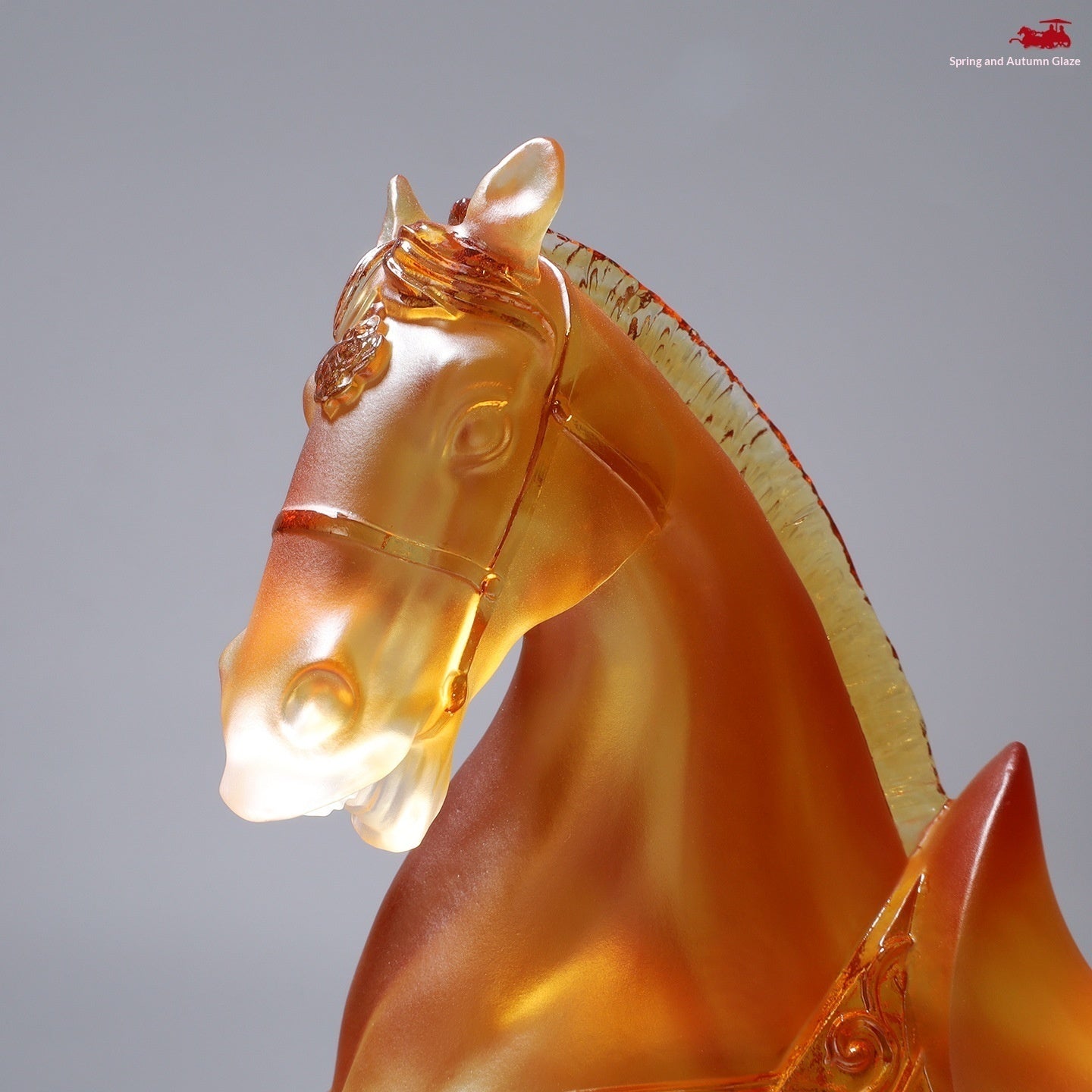 Lustrous Glazed Imperial Horse Figurine Red Flower Hawk Motif Decorative Ceramic Statue Home Decor