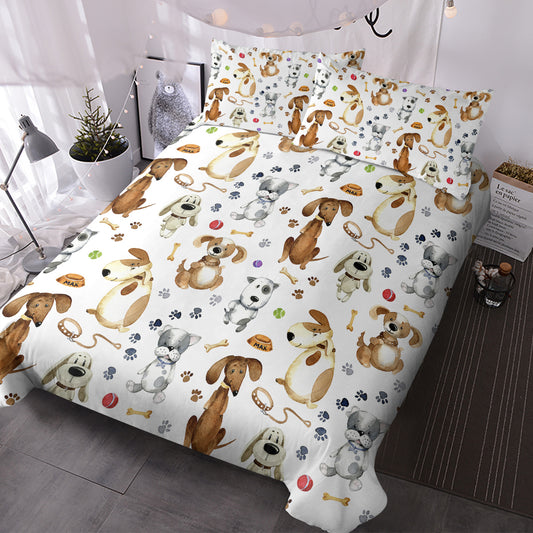 Kids Duvet Cover Set Cartoon Dogs Paws Pattern 3-Piece Bedding Set Cute Puppy Animal Bed Set