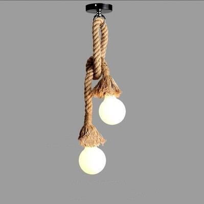 Hemp Rope Chandelier – Vintage Industrial Lighting for Bar, Restaurant & Cafe