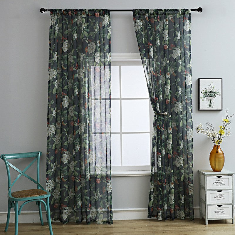 American Style Printed Cotton Linen Semi Sheer Curtains Small Window Lightweight Decorative Drapes