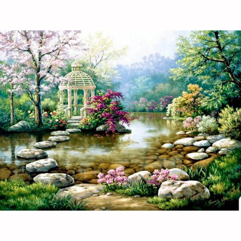 Lake Garden Diamond Painting DIY Embroidery Cross Stitch Square & Round Drill Diamond Mosaic Wall Art Kit