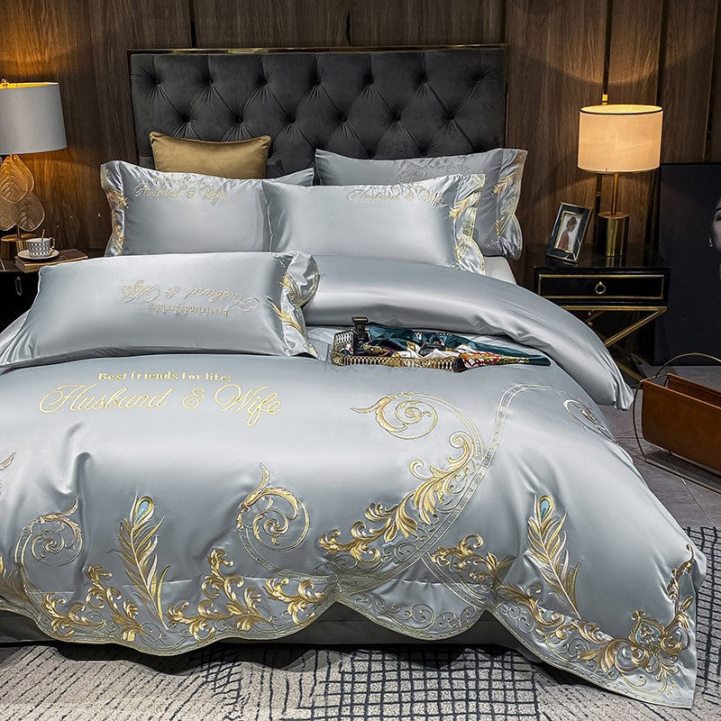 Ice Silk Quilt Bedding Set 4-Piece Cooling Bed Sheets Soft Breathable Summer Comforter Set