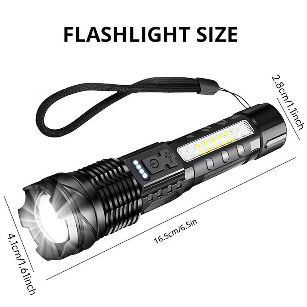 Rechargeable LED Tactical Flashlight – Super Bright USB Torch with Red White Blue 3 Modes