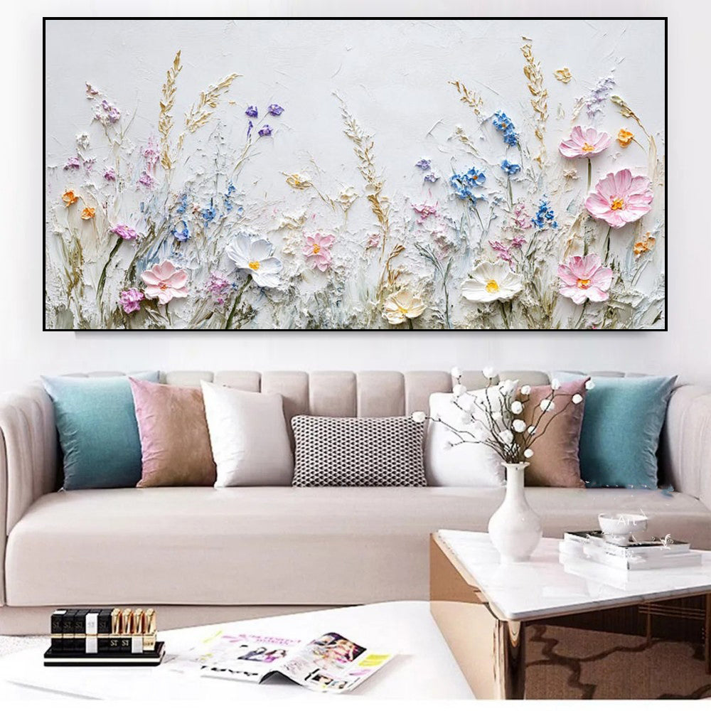 Handmade 3D Palette Knife Flower Oil Painting on Canvas Wall Art for Living Room Home Decor Frameless Unstretched