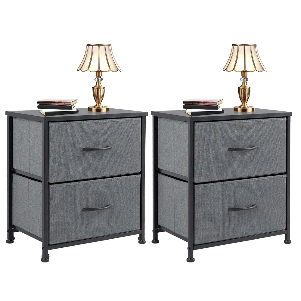 Set of 2 Fabric Drawer Cabinets Living Room Nightstand Storage Chest Closet Clothes Organizer Furniture