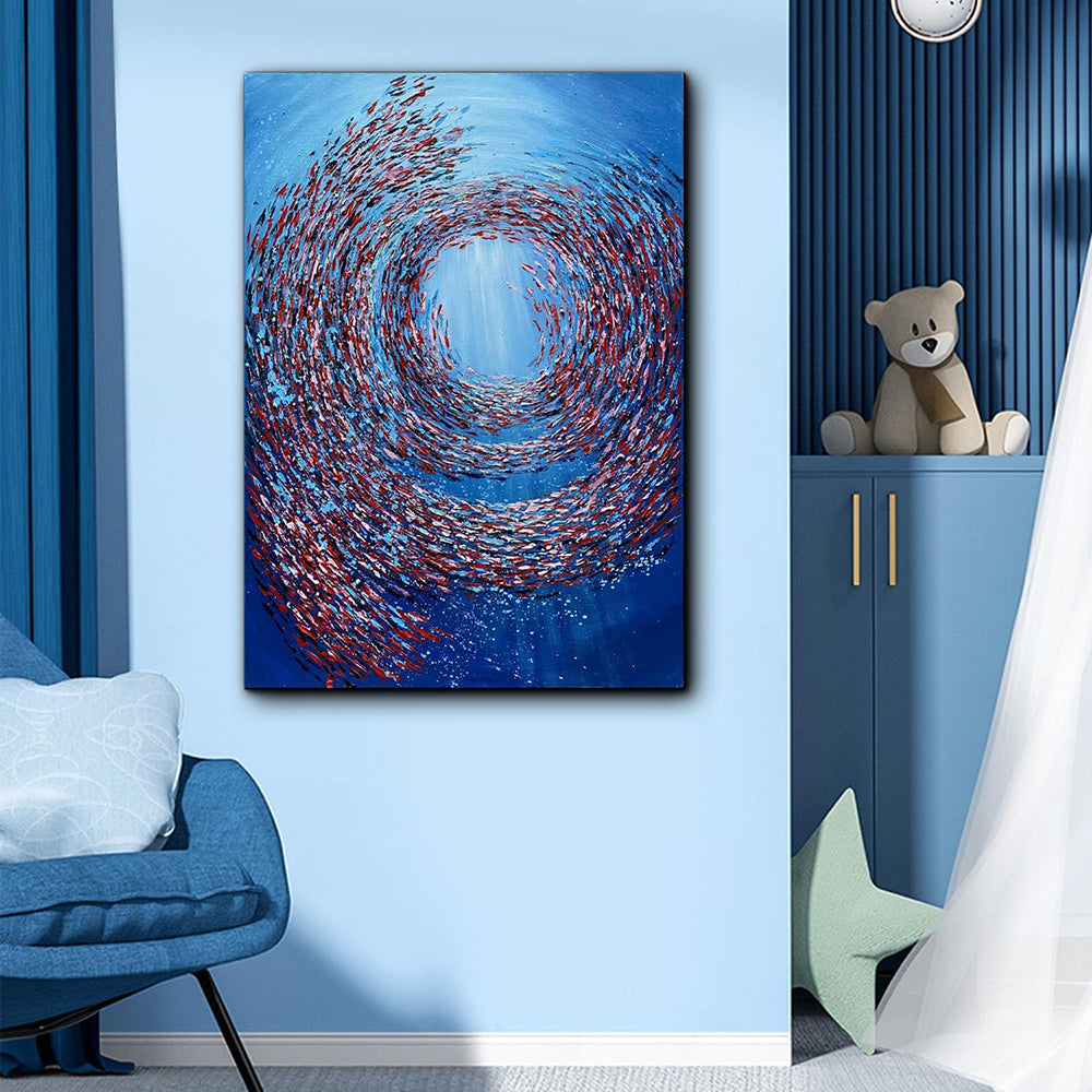 Abstract Fish Vortex Oil Painting Thick Textured Knife Canvas Wall Art Handmade Home Decoration