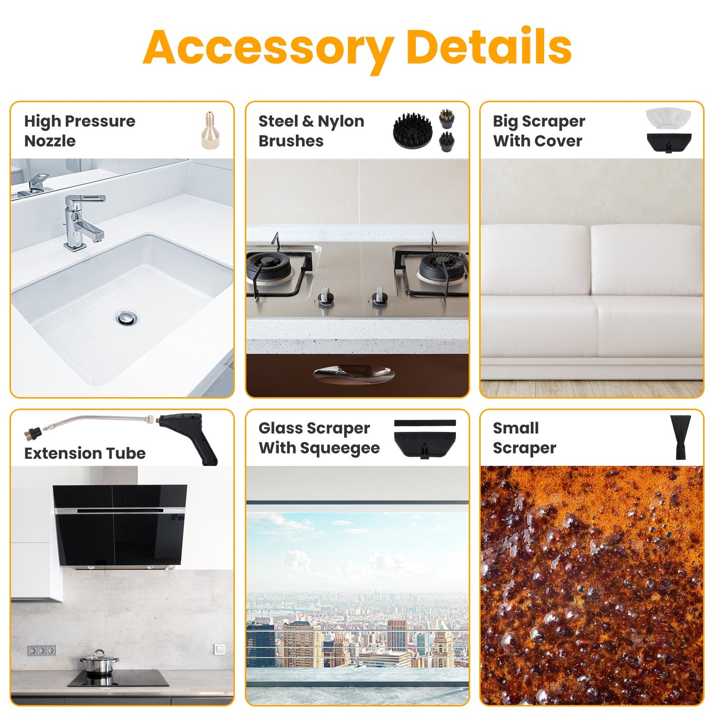 1500W Handheld Steam Cleaner High Temperature Pressure 1200ML Tank 6 Steam Levels with 8 Accessories for Home Car Tile and Sofa Cleaning