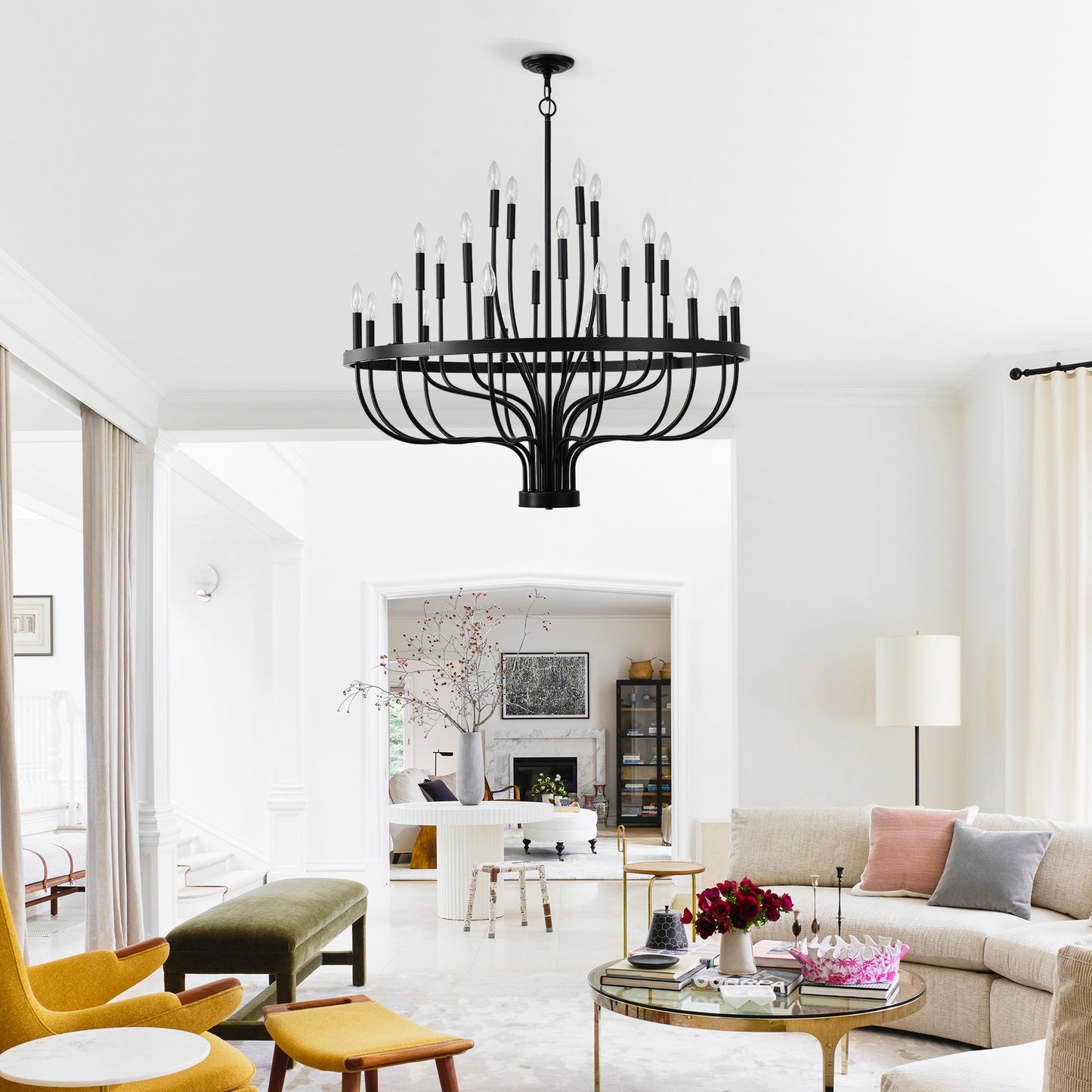 24-Light Black Industrial Candle Chandelier – Modern Farmhouse Iron Pendant Light for Dining Room, Living Room & Foyer (E12 Bulb)