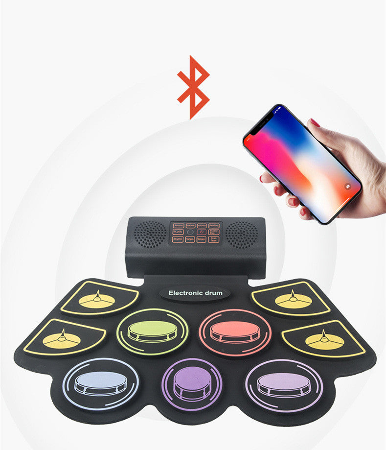 Portable Electronic Drum Set Hand Rolled Folding Silicone Jazz Drum with Bluetooth Color Practice Pad