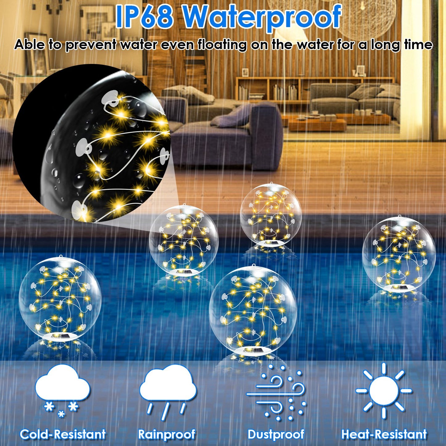 2Pcs 14in Solar Floating Pool Lights IP68 Waterproof Inflatable Pool Balls with Remote Control & Timer