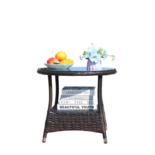 Outdoor Patio Round Coffee Table Clear Tempered Glass Top Garden Furniture Side Table