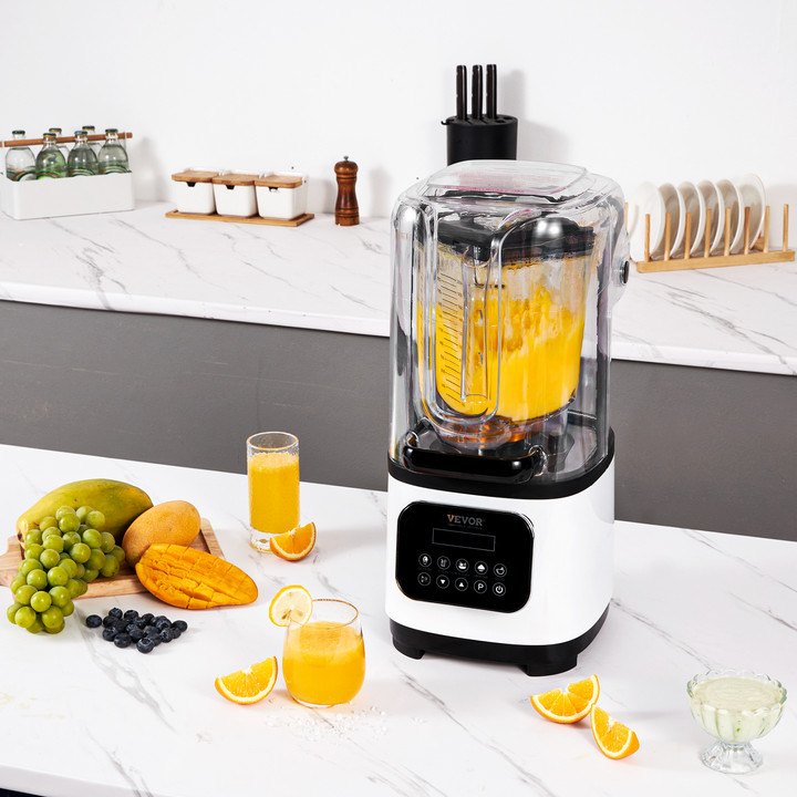 Professional Blender with Shield Commercial Countertop Blender 68 Oz Jar Stainless Steel 9 Speed 5 Functions for Shakes Smoothies Puree and Ice Crushing White