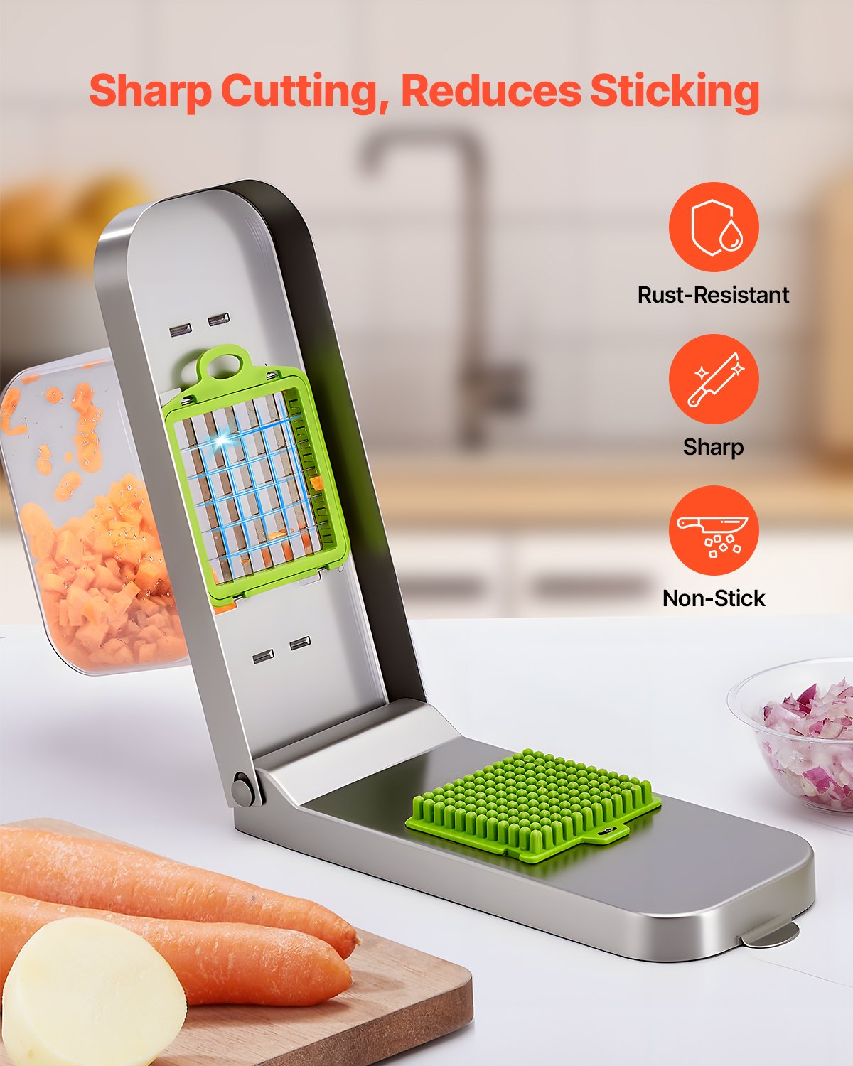 Vegetable Chopper 3 in 1 Stainless Steel Onion Slicer Food Cutter with Container Kitchen Gadget for Easy Meal Prep