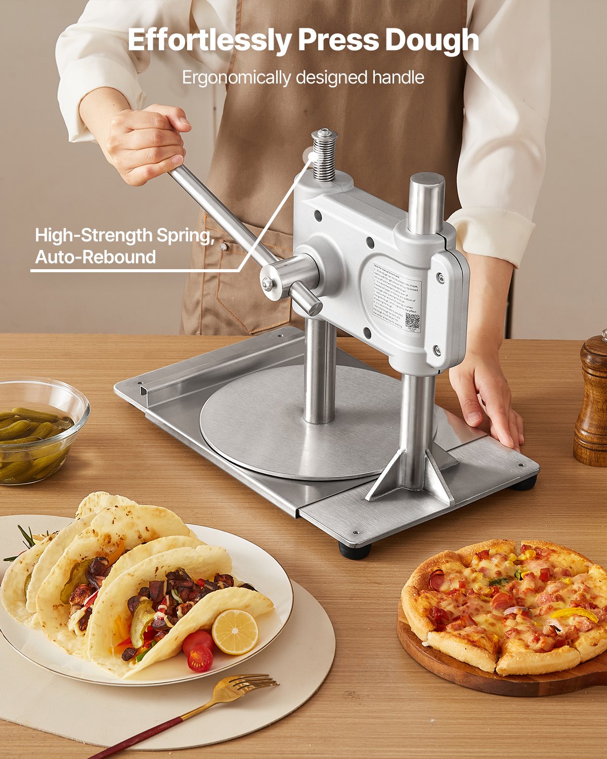 9.5 Inch Manual Pizza Dough Press Machine Stainless Steel Dough Sheeter for Pizza and Pastry Making