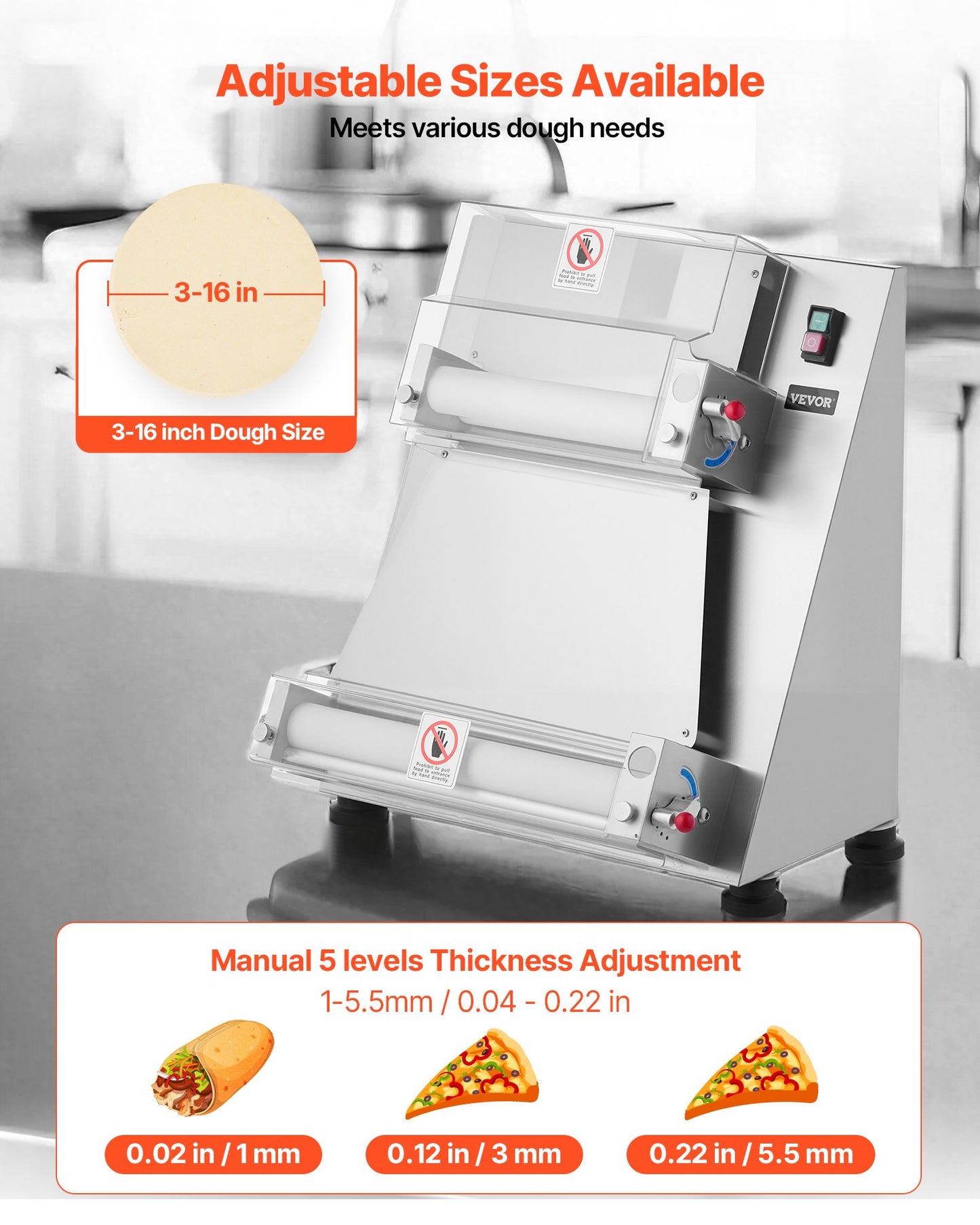16 Inch Semi-Automatic Pizza Dough Roller Sheeter 390W Commercial Dough Press Machine for Bakery and Restaurant Use
