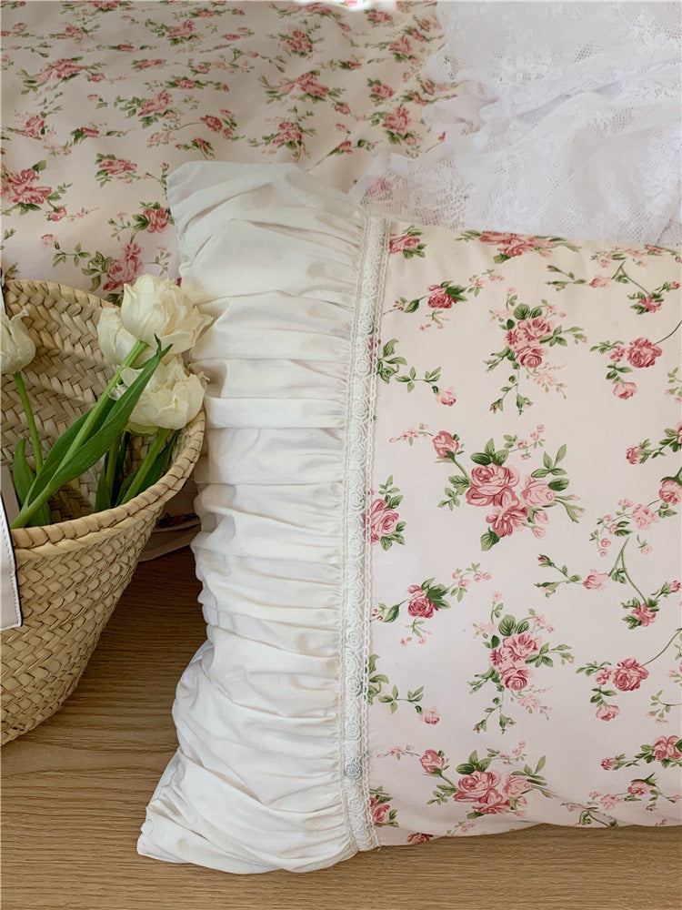 Anna’s Rose Garden Retro French Romantic Floral 15 Bed Pure Cotton Four Piece Bedding Set Luxury Duvet Cover Set