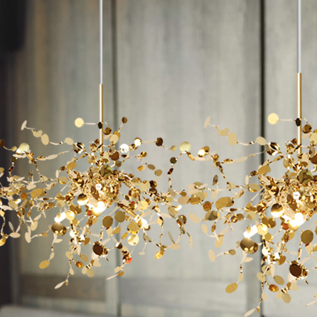 Nordic Tree Leaf Stainless Steel Chandelier – Minimalist Living Room & Bar Light