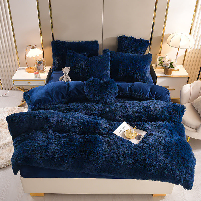 Plush Thickened Warm Mink Fur Four Piece Bedding Set Soft Winter Duvet Cover Bed Sheet Pillowcase Set