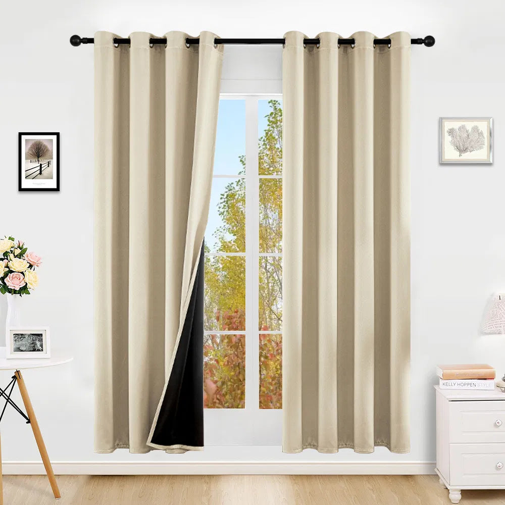 Polyester Thermal Insulated Blackout Curtains with Grommets 52x84 Set of 2 Coated Lining 3 Colors