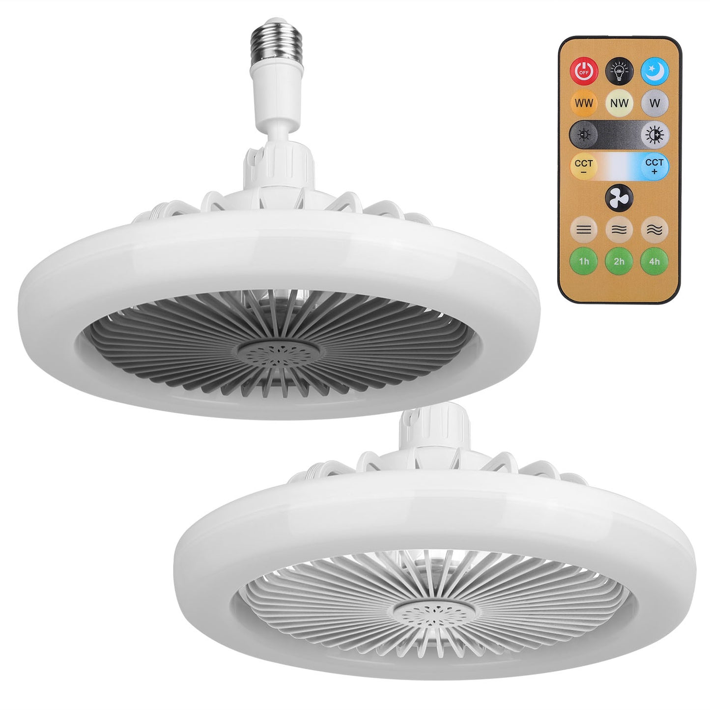 Ceiling Fan with Light Remote Control E27 Socket 9.44in Dimmable LED Fan Light 3 Speed Timer Bedroom Ceiling Fan White Grey