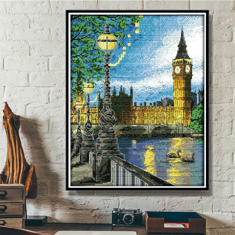 London Bell Tower Night View Cross Stitch Kit – DIY Cityscape Embroidery Art Set