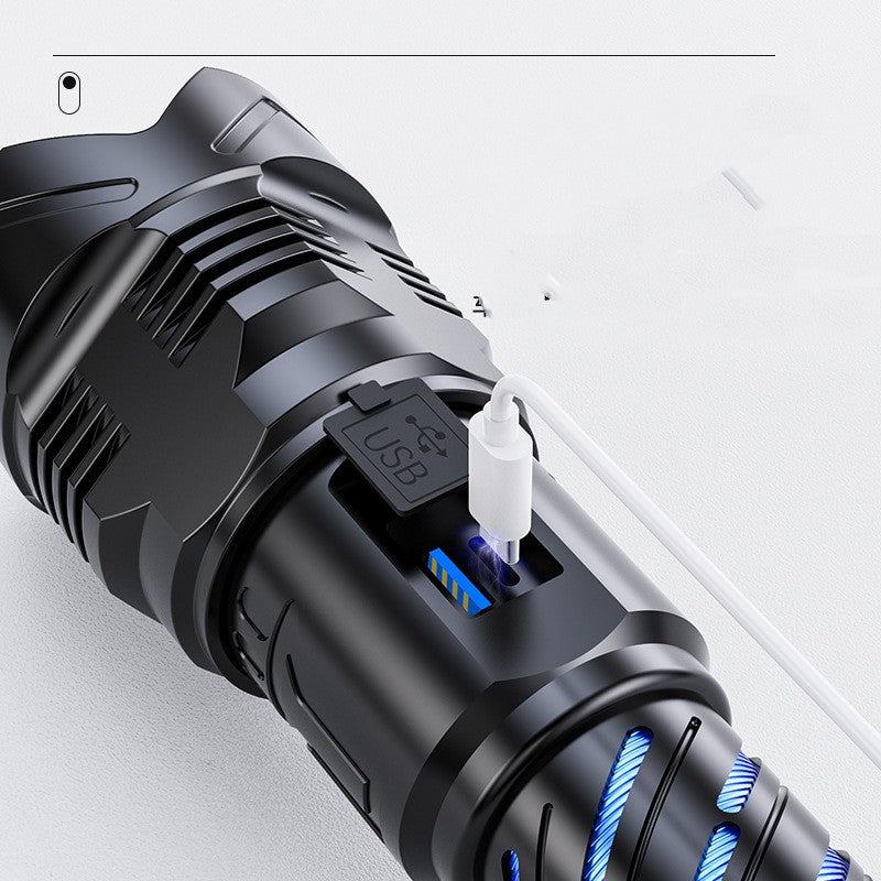 Aluminum Alloy Zoom Flashlight Digital Display Rechargeable LED Torch for Outdoor Camping and Emergency Use