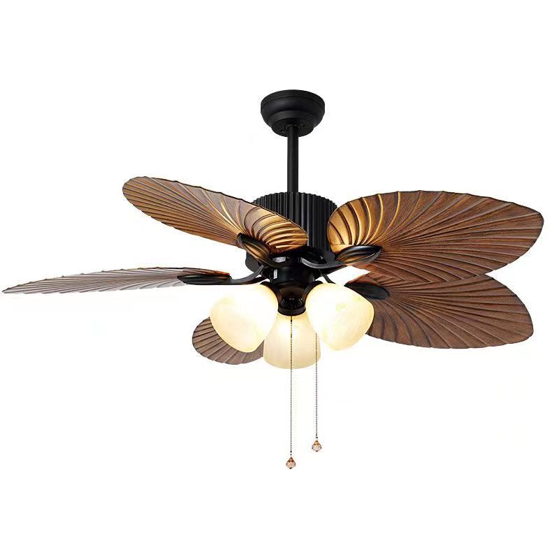 Retro Ceiling Fan Light Southeast Asia Style Frequency Conversion Silent Home Living Room Dining Room Ceiling Lamp