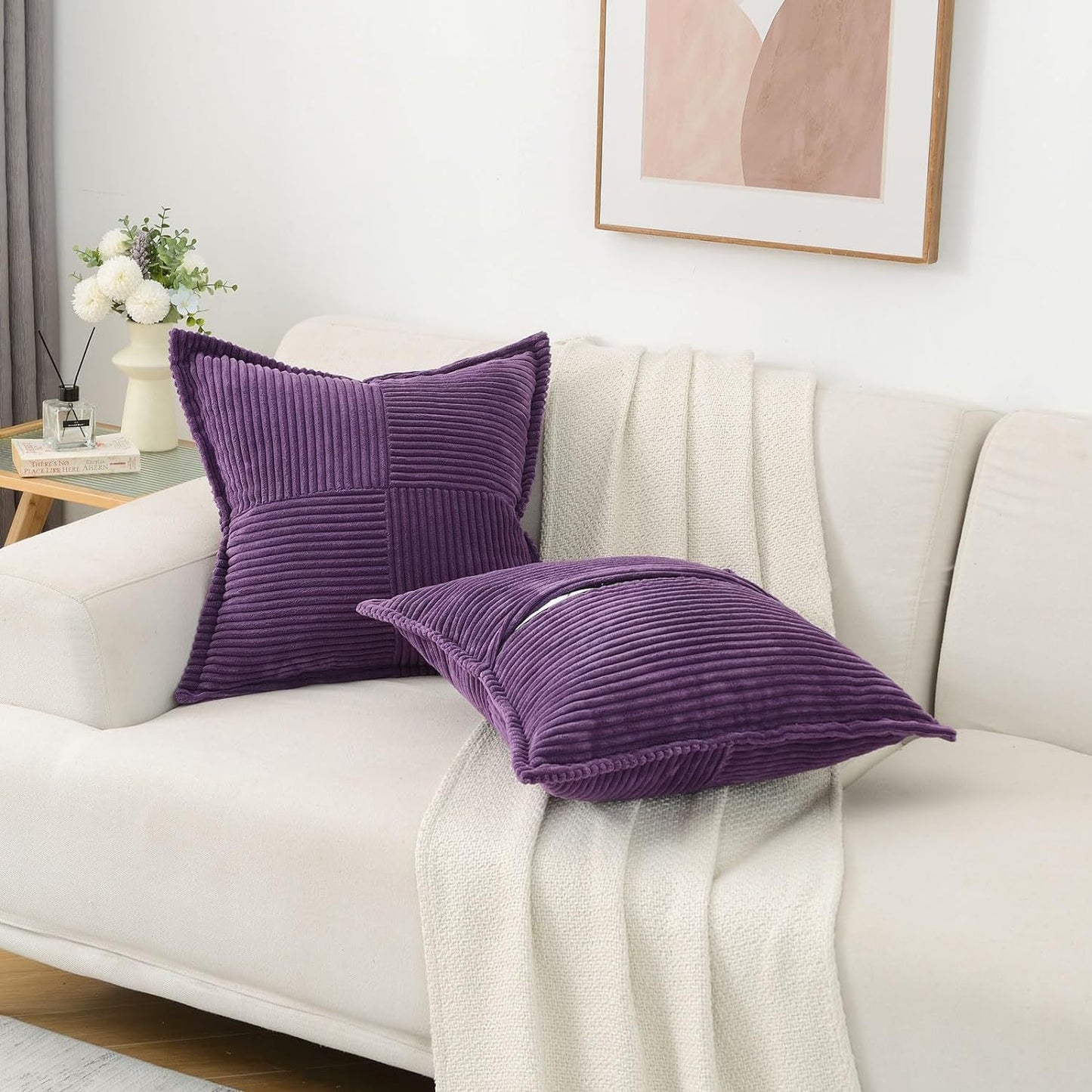 Corduroy Pillow Covers Super Soft Boho Striped Decorative Throw Pillow Cases for Sofa Couch Living Room Christmas Home Decor