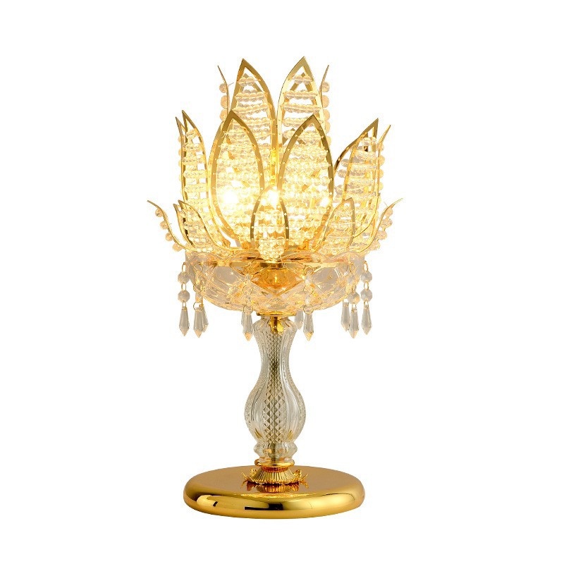Lotus Zen Golden Crystal Lamp Luxury Decorative Table Lamp Bedroom Living Room Ambient Light