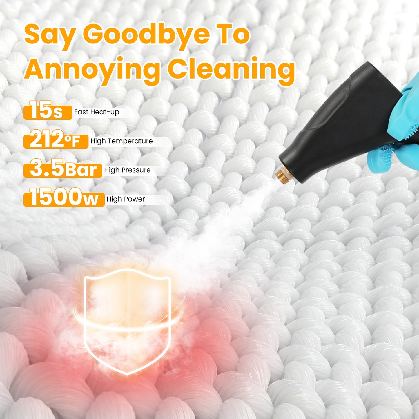 1500W Handheld Steam Cleaner High Temperature Pressure 1200ML Tank 6 Steam Levels with 8 Accessories for Home Car Tile and Sofa Cleaning