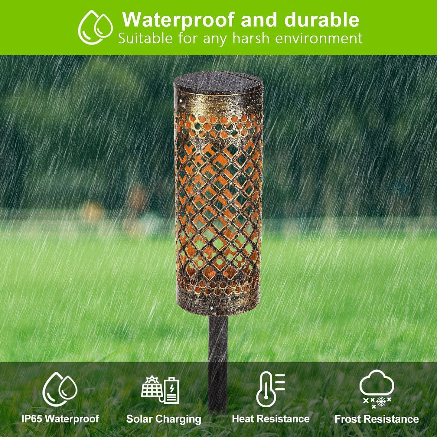 Solar Powered Metal Lawn Lamp Courtyard Decorative Waterproof Garden Outdoor Pathway Light