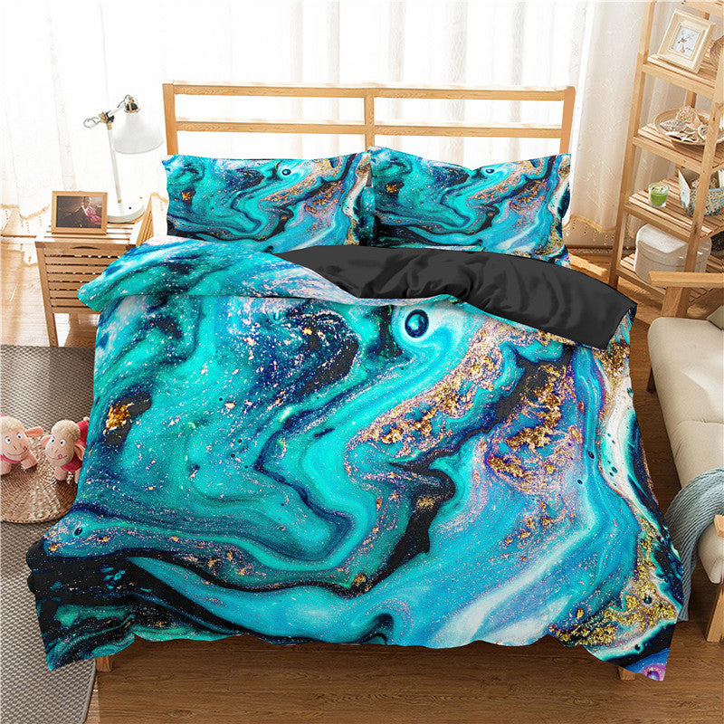 Modern Marble 3D Printed Quilt Cover Set – Luxury Bedding with Matching Pillowcases