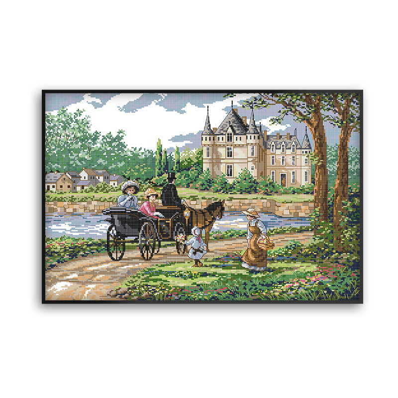 Suburban Landscape Cross Stitch Kit – DIY Embroidered Fabric Decorative Painting Set