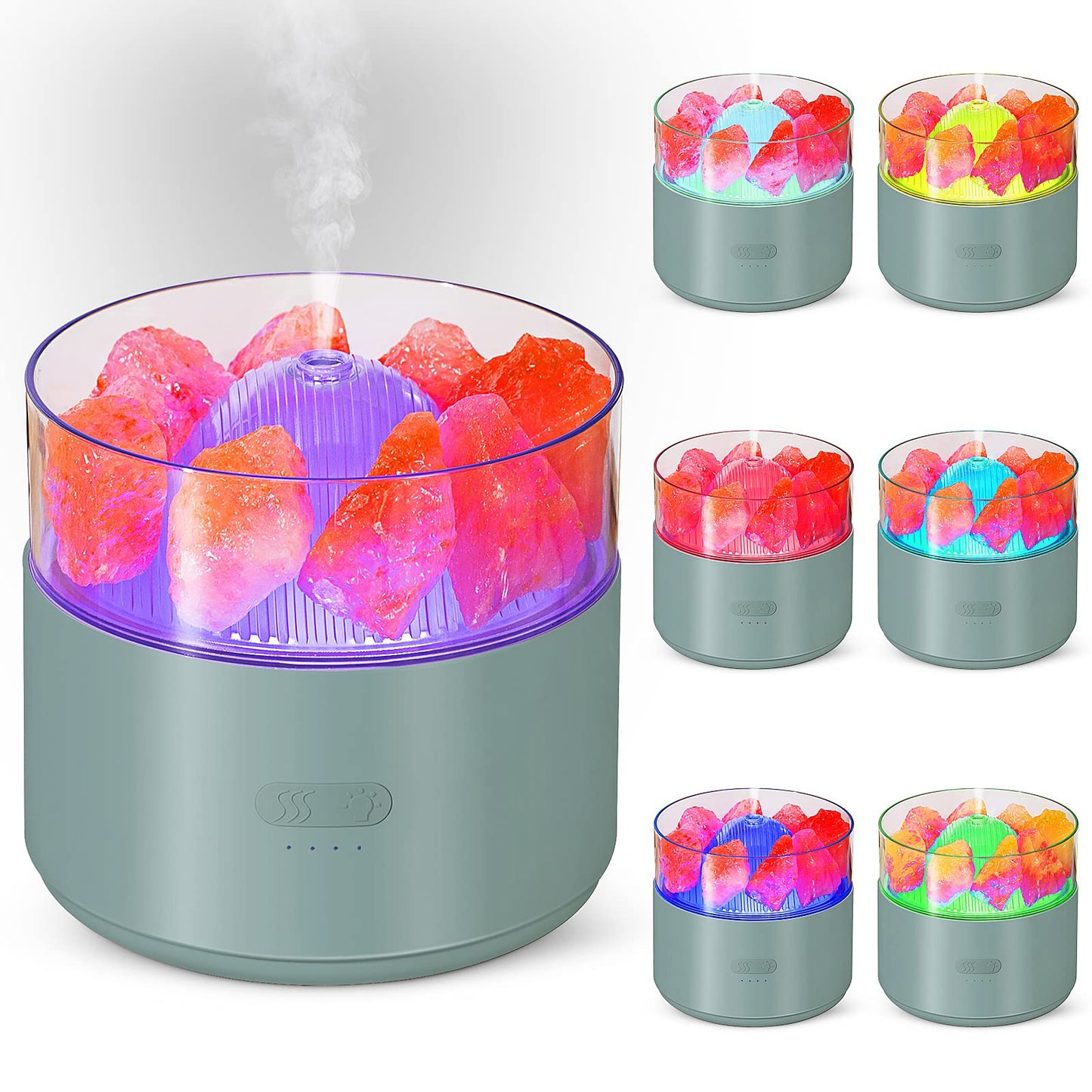 Cool Mist Impeller Air Humidifier Crystal Salt Aroma Diffuser Essential Oil Fogger Ambient Light Incense Machine for Home Decor