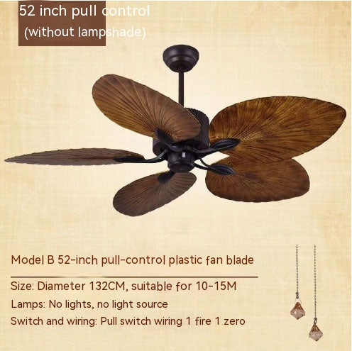Retro Ceiling Fan Light Southeast Asia Style Frequency Conversion Silent Home Living Room Dining Room Ceiling Lamp