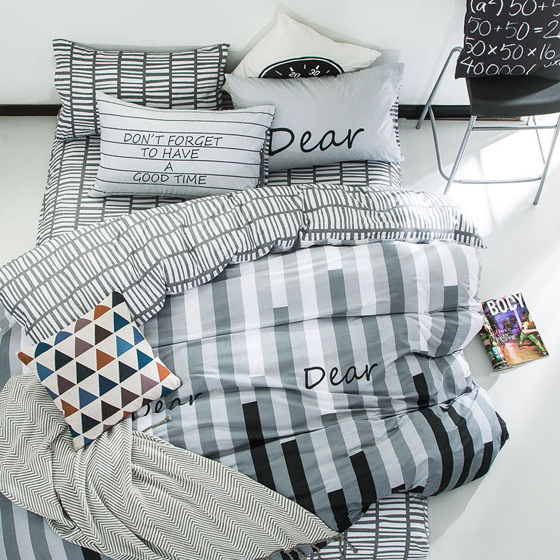 Pure Cotton 4 Piece Bed Linen Set Single Duvet Cover Soft Breathable Bedding Set for Home Use
